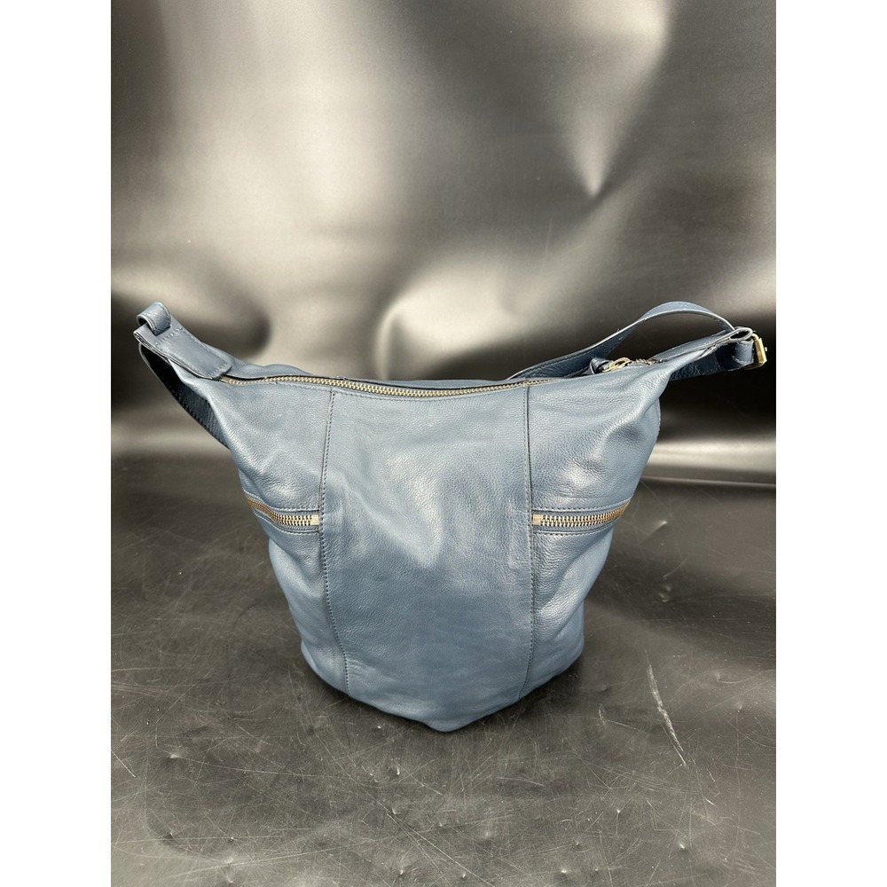 Sundance Blue Turquoise  Leather Tote Bag  Soft Slouchy Style Pocket Zips‎